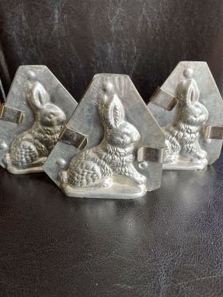 3 Antique Vintage Chocolate Mold Small Standing Up Rabbit Easter Bunny 4 "