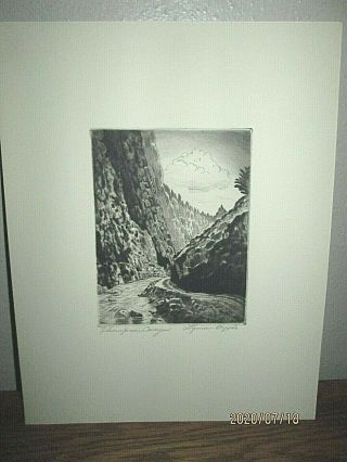 Vtg.  Lyman Byxbe Pencil Signed " Thompson Canyon " Etching Colorado Listed Artist