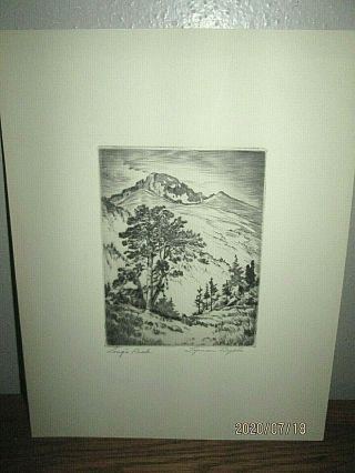 Vtg.  Lyman Byxbe Pencil Signed Longs Peak Etching Colorado Listed Artist