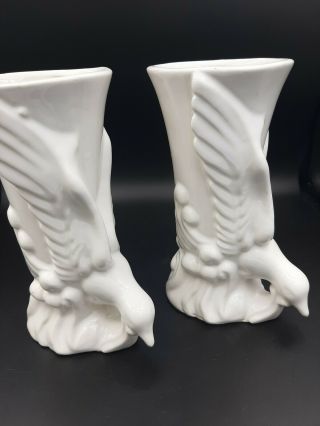 Set Of Vintage Ceramic White Bird Morton Pottery Vases