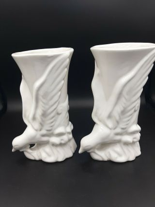 Set Of Vintage Ceramic White Bird Morton Pottery Vases 3