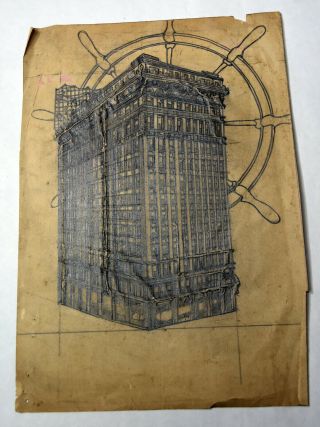 12 " Antique 1920s Pencil Sketch Drawing Mrs.  Lester Bennett Building Study
