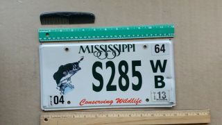 License Plate,  Mississippi,  Conserving Wildlife,  Fish,  S 285 Wb (wildlife Bass)