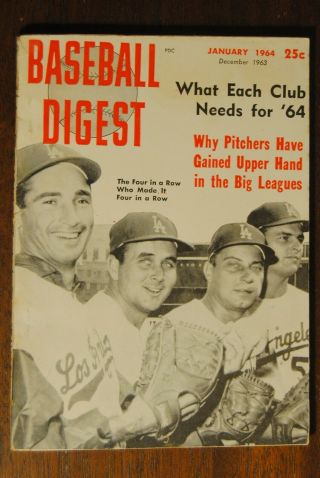 1964 Baseball Digest - Los Angeles Dodgers Sandy Koufax Don Drysdale