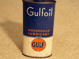 Vintage GULF OIL CO Gulfoil 4 Oz Household Lubricant Oil Can Tin 2