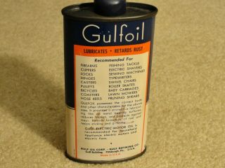 Vintage GULF OIL CO Gulfoil 4 Oz Household Lubricant Oil Can Tin 3