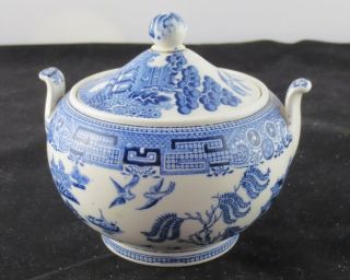 Vintage/antique Wedgwood Etruria Covered Sugar Bowl Willow Pattern