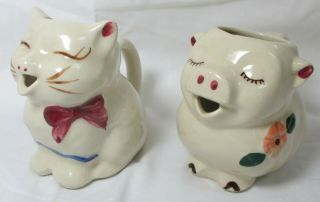 Vintage Shawnee Pottery: Puss & Boots & Smiley The Pig Creamer Pitcher (marked)
