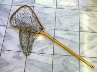 Vintage Jim Haney Wood Fly Fishing Net Long Handle 47 " Cabin Wall Decor Antique