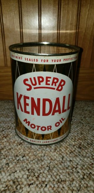 Vintage Full B Kendall Motor Oil Can.