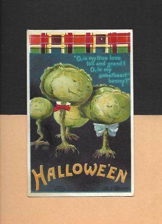 Cabbage People On Colorful A/s Ellen Clapsaddle Vintage 1912 Halloween Postcard
