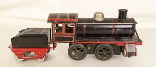 Early German Antique Tin Litho Clockwork Steam Locomotive With Tender -