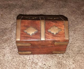 Vintage Wood And Brass Jewelry Mini Tiny Treasure Chest Box