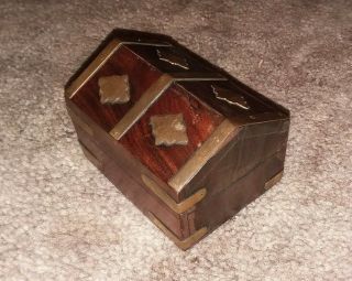 Vintage Wood and Brass Jewelry Mini Tiny Treasure Chest Box 2