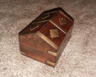 Vintage Wood and Brass Jewelry Mini Tiny Treasure Chest Box 3