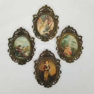 Set Of 4 Small Vintage Metal Ornate Victorian Picture Frames Made In Italy