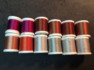 12 Vintage Spools Gudebrod Variegated Rod Winding Nylon Thread Size A,  D 50 Yards