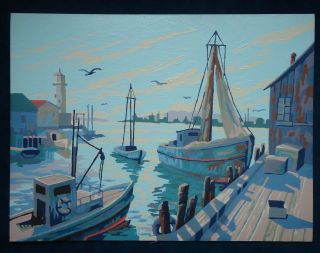 Vintage Paint By Number - Pbn - Nautical Ships Boats Harbor Lighthouse - Vivid Colors