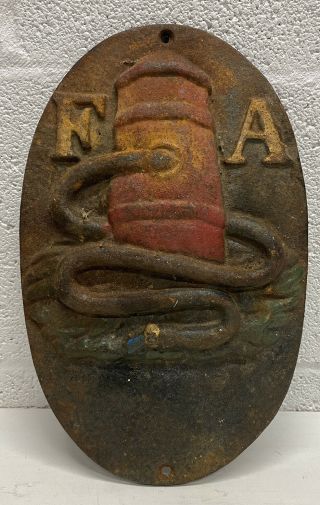 Antique Cast Iron Fire Insurance Hydrant Plaque 10 5/8” X 6.  5”