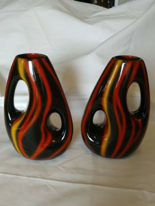 Mid Century Modern Vtg.  Japan Art Glass Vases By Szk Orange,  Black & Yellow