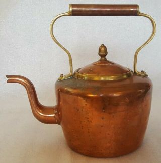 Large Vintage Antique Copper Brass Teapot Kettle Fantastic Patina H 10 L10 W7
