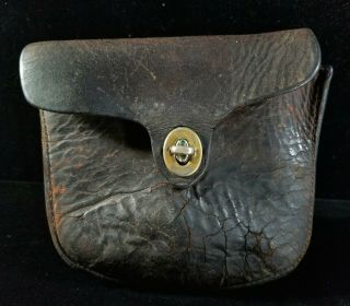 Antique Early 1900s Leather Over Shoulder Ammo Pouch For Black Powder Hunting