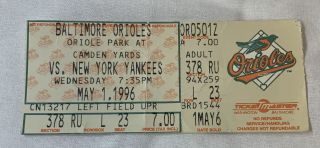 May 1,  1996 Baseball Ticket Baltimore Orioles Vs York Yankees