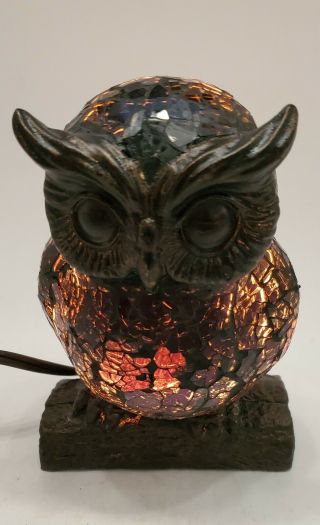 Vintage Mosaic Stained Glass Owl Table Lamp Night Lite 6.  5 " Tall