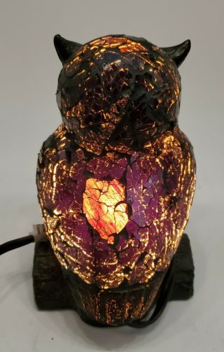 Vintage Mosaic Stained Glass Owl Table Lamp Night Lite 6.  5 