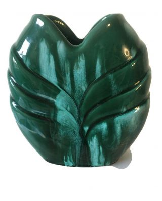 Vtg Mid Century Deco Style Ceramic Art Pottery Vase - Dark & Light Green