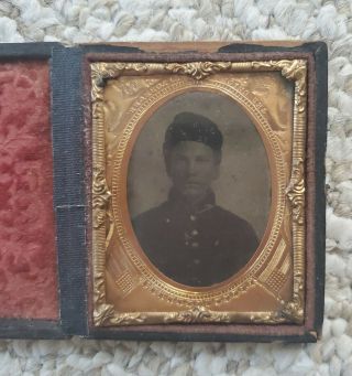1/9 Tintype Civil War Soldier Antique Tin Type Photo Old Picture In Case