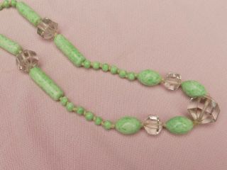 Old Vintage Antique Art Deco Cut Jade Glass Bead 36 " Long Flapper 1920s Necklace