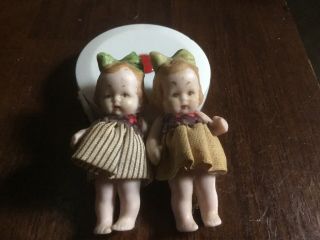 Twin Darling 2” Antique All Bisque German Dollhouse Baby Girls