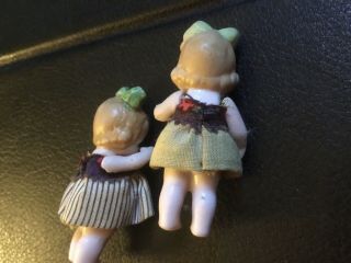Twin Darling 2” Antique All Bisque German Dollhouse Baby Girls 3