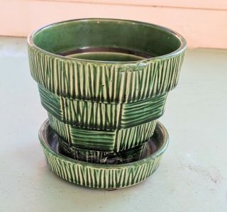 Vintage 1950s Mccoy Pottery Basket Weave Planter Pot 5 " Diameter,  Looks