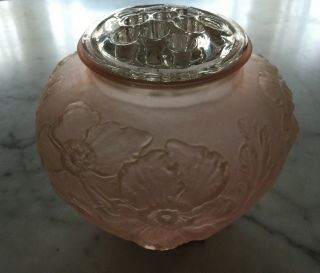 Large Antique/vintage Pink Satin Flower Frog Bowl/vase 11 Holes Raised Design