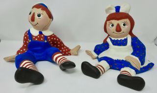 Vintage 1972 Raggedy Ann & Andy Hand Painted Large Ceramic Figurines Dolls