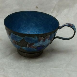 Vintage Metal Guilloche Enamel Cup With A Blue Flower Pattern