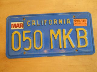 Vintage Blue And Yellow California License Plates