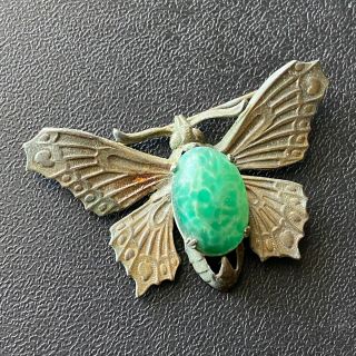 Signed Paristyle Nyc Vintage Green Peking Glass Butterfly Brooch Pin 183
