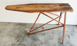 Vtg Early Antique R.  C.  Deluxe Wooden Ironing Board Folding Wood Legs Full Size