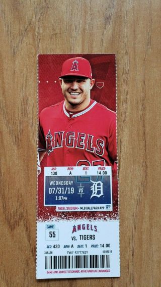 Los Angeles Angels 2019 Mike Trout Home Run 275 Full Ticket Stub 7/31/19