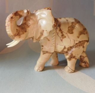 Vintage Carved Marble African Elephant With Tusks Africa Souvenir 1978 Purchase