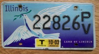 Single Illinois License Plate - 2003 - 22826pv - Dove Of Peace - Land Of Lincoln