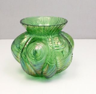 Antique Loetz Bohemian Blown Iridescent Green Glass Bulbous Vase
