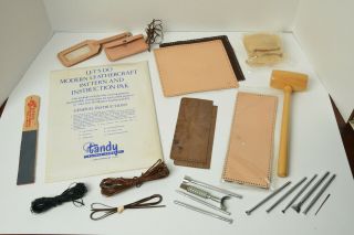 Vintage Tandy Leathercraft Kit,  Tools,  Projects,  Instructions,  Almost Complete