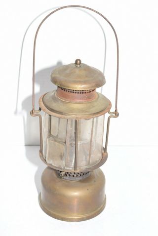 Vintage Early Coleman Brass Double Mantle Mica Globe Lantern