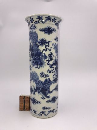 Large Antique Chinese Porcelain Blue&white Sleeve Vase Kangxi Revival 19th C 2