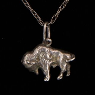 Vtg Sterling Silver - Buffalo Animal Pendant 20 " Chain Link Necklace - 4g