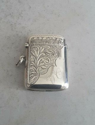 Engraved Antique Solid Silver Vesta Case.  35gms.  W.  Hutton.  Birm.  1905.